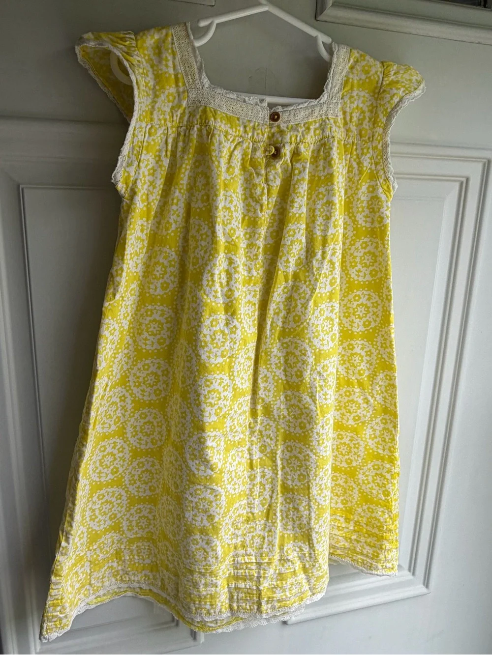 Mini Boden Yellow and White Floral Lace-Trim Dress